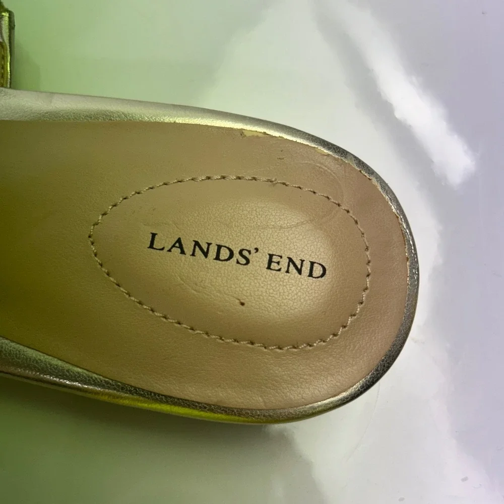 Lands End Neve Flat Sandal Mens Gold Metallic Slingback Grommet 4131304 Size 9B